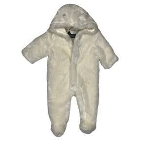 Janie and Jack NEW Baby Size 0-3 Month White Faux Fur Hooded 1 Piece Snowsuit